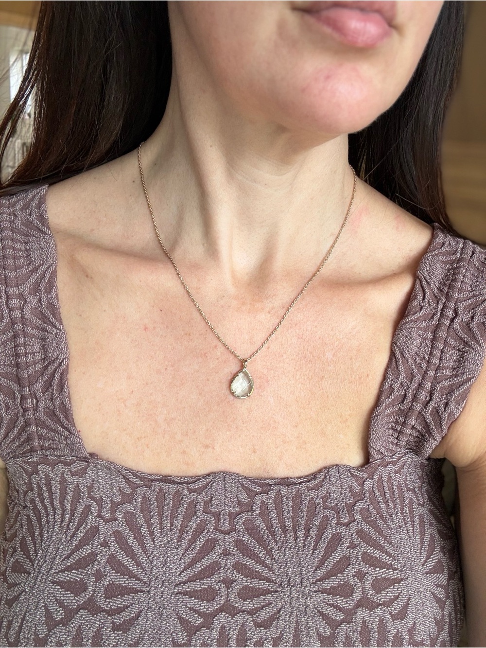 Kendra Scott Gold Teardrop Necklace with Aquamarine Stone